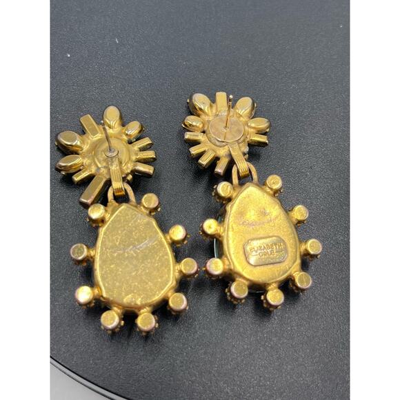 Elizabeth Cole Designer Bright Green Crystal Lennon Drop Dangle Runway Earrings - Picture 5 of 16